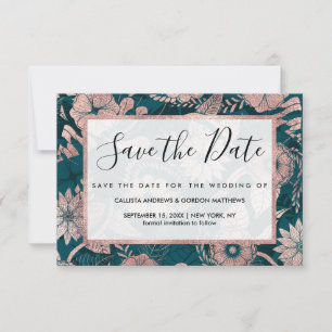 Artsy Modern Roos Gold Emerald Green Flowers Save The Date