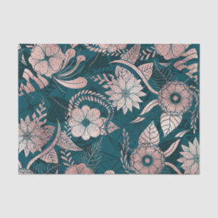 Artsy Modern Roos Gold Emerald Green Flowers Tissuepapier