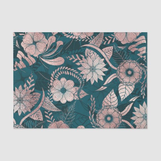 Artsy Modern Roos Gold Emerald Green Flowers Tissuepapier (Voorkant)