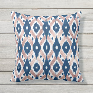 Artsy Modern Roos Gold Navy Blue Ikat Geo Buitenkussen