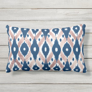 Artsy Modern Roos Gold Navy Blue Ikat Geo Buitenkussen