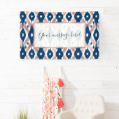 Artsy Modern Roos Gold Navy Blue Ikat Geo Spandoek (Insitu)