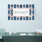Artsy Modern Roos Gold Navy Blue Ikat Geo Spandoek (Beurs)