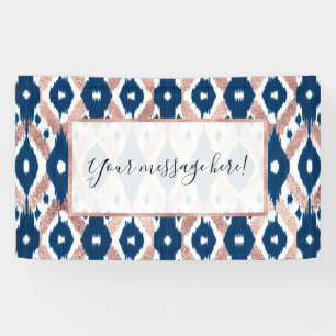 Artsy Modern Roos Gold Navy Blue Ikat Geo Spandoek