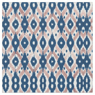 Artsy Modern Roos Gold Navy Blue Ikat Geo Stof