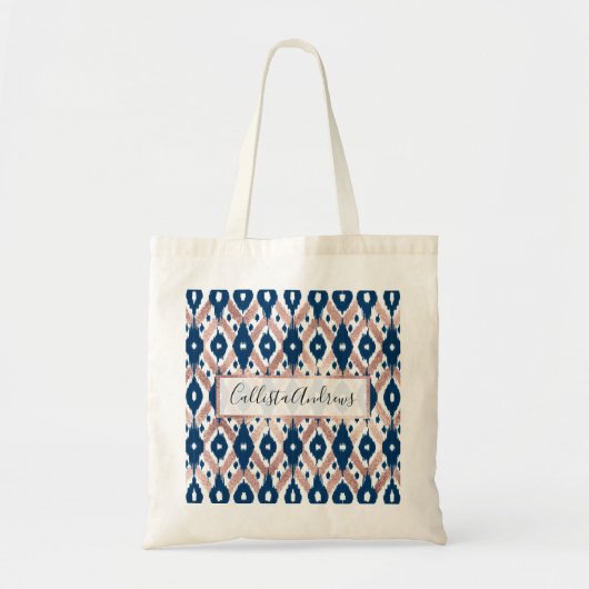 Artsy Modern Roos Gold Navy Blue Ikat Geo Tote Bag (Voorkant)