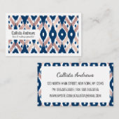 Artsy Modern Roos Gold Navy Blue Ikat Geo Visitekaartje (Voorkant / Achterkant)