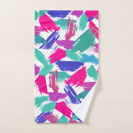 Artsy Modern Roze Blauwgroen Paarse borstelnaald C Handdoek (Handdoek)