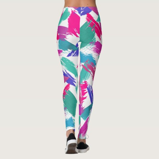 Artsy Modern Roze Blauwgroen Paarse borstelnaald C Leggings (Achterkant)