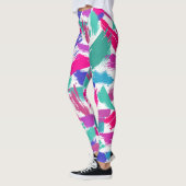 Artsy Modern Roze Blauwgroen Paarse borstelnaald C Leggings (Links)