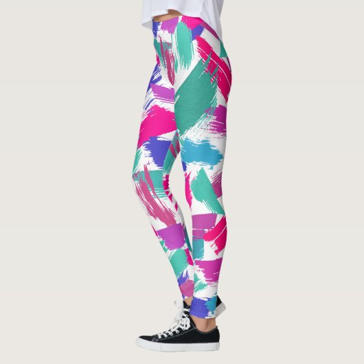 Artsy Modern Roze Blauwgroen Paarse borstelnaald C Leggings (Links)