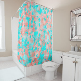 Artsy Modern Summer Coral Oranje Aqua Abstract Douchegordijn