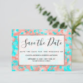 Artsy Modern Summer Coral Oranje Aqua Abstract Save The Date (Staand voorkant)