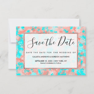 Artsy Modern Summer Coral Oranje Aqua Abstract Save The Date