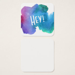 Artsy Multicolored Waterverf met "Hey!" Notities Vierkante Visitekaartjes