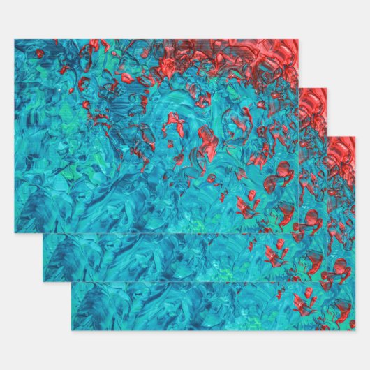 Artsy Neon Oranje Blauwgroen groen acrylverf Inpakpapier Vel (Set)