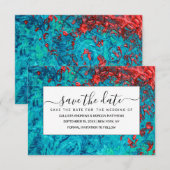 Artsy Neon Oranje Blauwgroen groen acrylverf Save The Date (Voorkant / Achterkant)