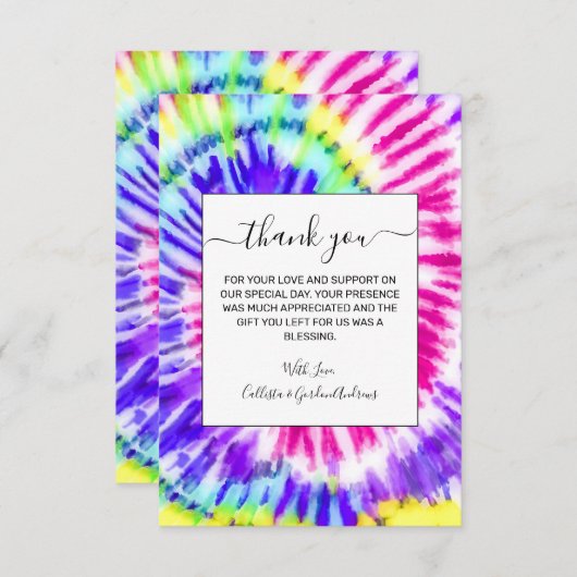 Artsy Neon Rainbow Tie Dye Waterverf Patroon Bedankkaart (Voorkant / Achterkant)