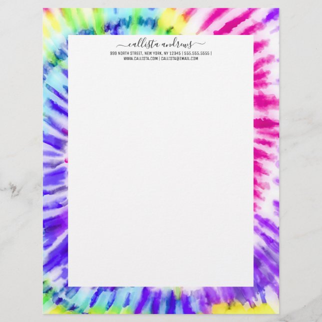 Artsy Neon Rainbow Tie Dye Waterverf Patroon Briefhoofd (Voorkant)