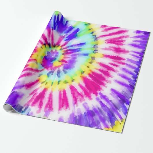 Artsy Neon Rainbow Tie Dye Waterverf Patroon Cadeaupapier (Uitgerold)