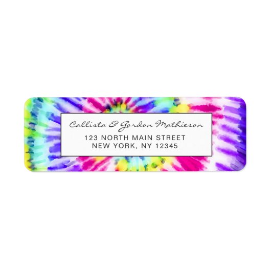 Artsy Neon Rainbow Tie Dye Waterverf Patroon Etiket (Voorkant)