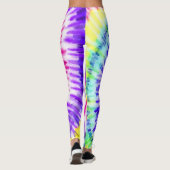 Artsy Neon Rainbow Tie Dye Waterverf Patroon Leggings (Achterkant)