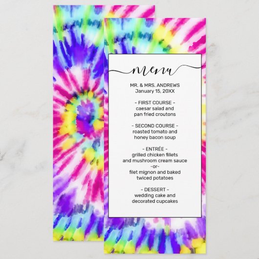 Artsy Neon Rainbow Tie Dye Waterverf Patroon Menu (Voorkant / Achterkant)