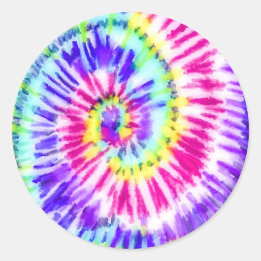 Artsy Neon Rainbow Tie Dye Waterverf Patroon Ronde Sticker (Voorkant)
