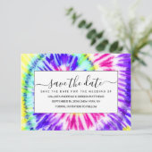Artsy Neon Rainbow Tie Dye Waterverf Patroon Save The Date (Staand voorkant)