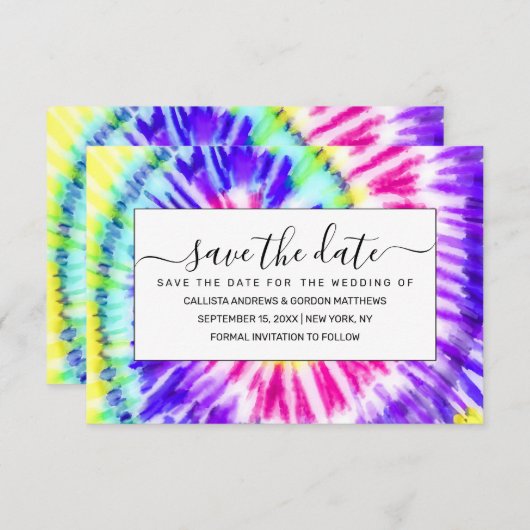Artsy Neon Rainbow Tie Dye Waterverf Patroon Save The Date (Voorkant / Achterkant)