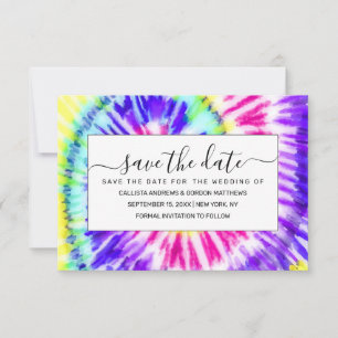 Artsy Neon Rainbow Tie Dye Waterverf Patroon Save The Date