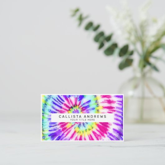 Artsy Neon Rainbow Tie Dye Waterverf Patroon Visitekaartje (Staand voorkant)