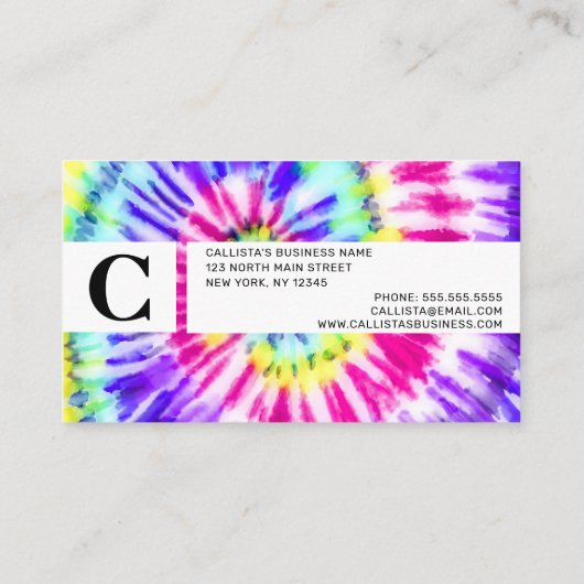 Artsy Neon Rainbow Tie Dye Waterverf Patroon Visitekaartje (Achterkant)