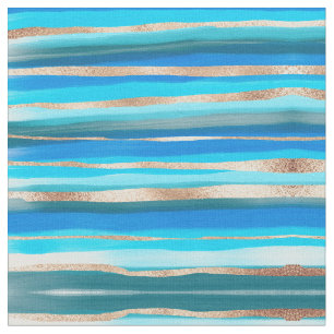 Artsy Ocean Aqua Blue Gold Abstracte verfstrepen Stof