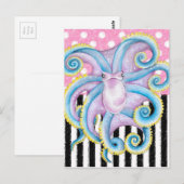 Artsy Octopus Roze Briefkaart (Voorkant / Achterkant)