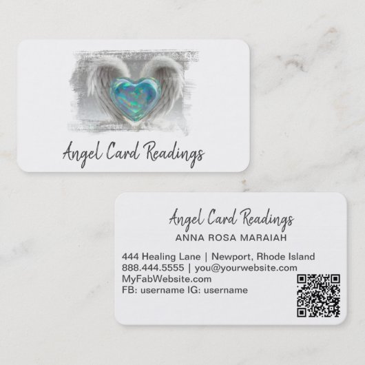 *~* Artsy Opal Hart Engel Vleugels AP78 QR Visitekaartje (Voorkant / Achterkant)