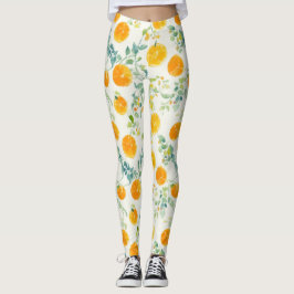 Artsy Oranje citrus en bladeren Waterverf patroon Leggings