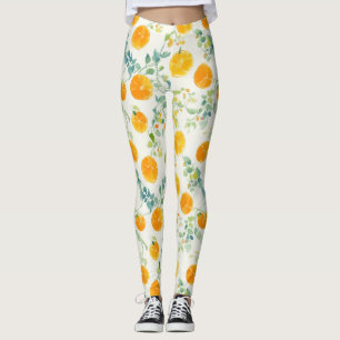 Artsy Oranje citrus en bladeren Waterverf patroon Leggings