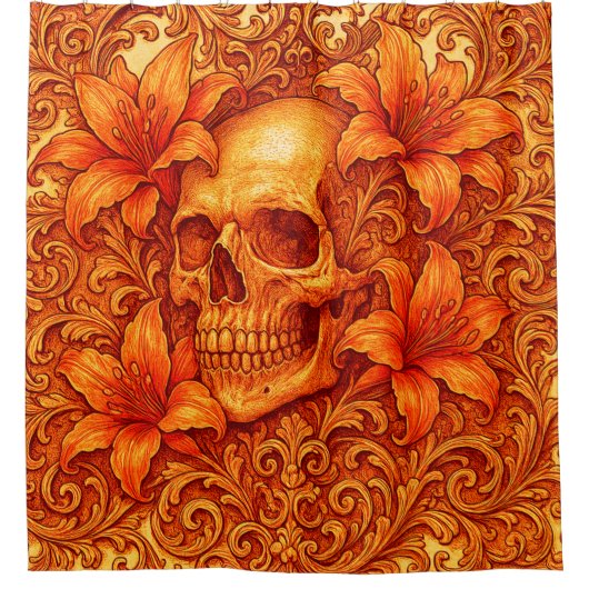 Artsy Oranje schedel ontwerp Douchegordijn (Voorkant)