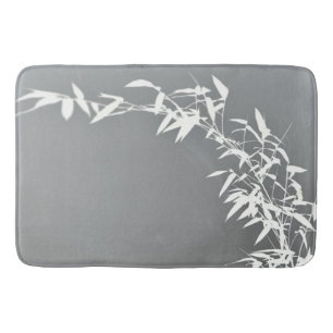 Artsy Oriental Zen Bamboo Shrub Gray & White Badmat