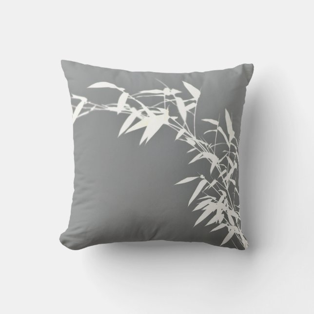 Artsy Oriental Zen Bamboo Shrub Gray & White Kussen (Voorkant)