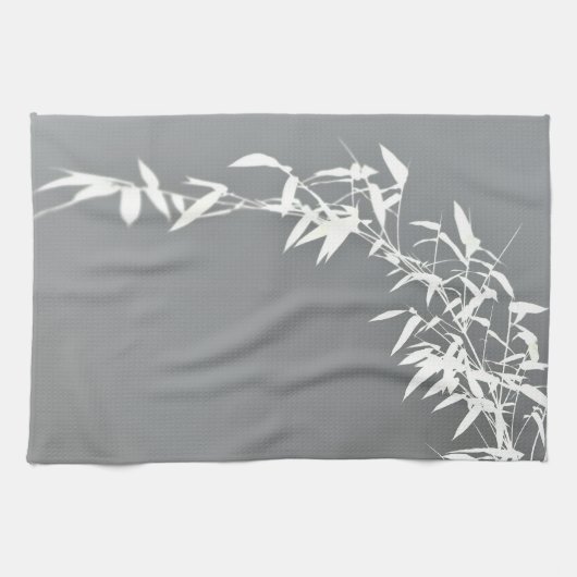 Artsy Oriental Zen Bamboo Shrub Gray & White Theedoek (Horizontaal)