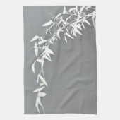 Artsy Oriental Zen Bamboo Shrub Gray & White Theedoek (Verticaal)