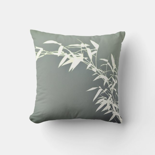 Artsy Oriental Zen Bamboo Shrub Olive & White Kussen (Voorkant)