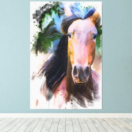 *~* Artsy Paard Equine AR22 Zwarte Manen Canvas Afdruk (Insitu (Houten vloer))