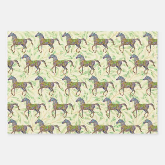 Artsy Paard Wrapping Craft Paper in Groen (Voorkant 2)