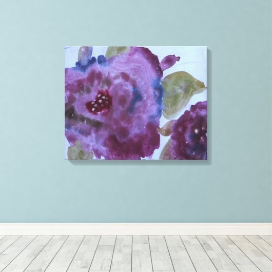 Artsy Paarse Bloemen Rozen Canvas Afdruk (Insitu (Houten vloer))
