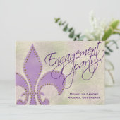 Artsy Paarse Fleur de Lis Engagment Kaart (Staand voorkant)