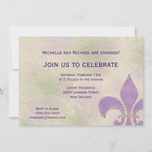 Artsy Paarse Fleur de Lis Engagment Kaart (Achterkant)