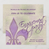 Artsy Paarse Fleur de Lis Engagment Kaart (Voorkant / Achterkant)